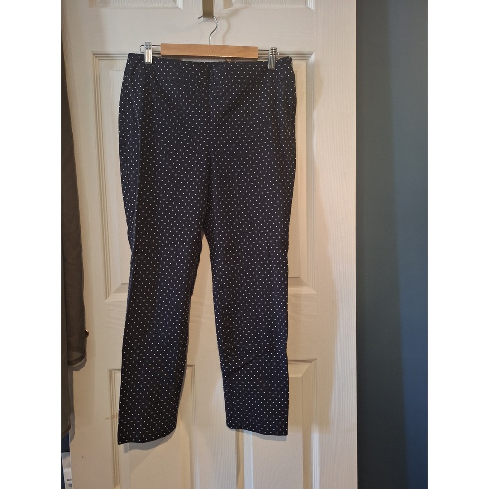 Talbots Chatham Ankle Pant Navy Blue Polka Dot Size 8 Side Zip Slim Leg Trousers